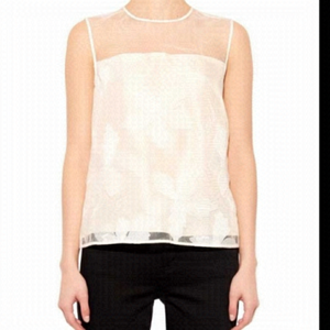 Rebecca Taylor Organza Embroidered Sleeveless Cream Floral Blouse size XS